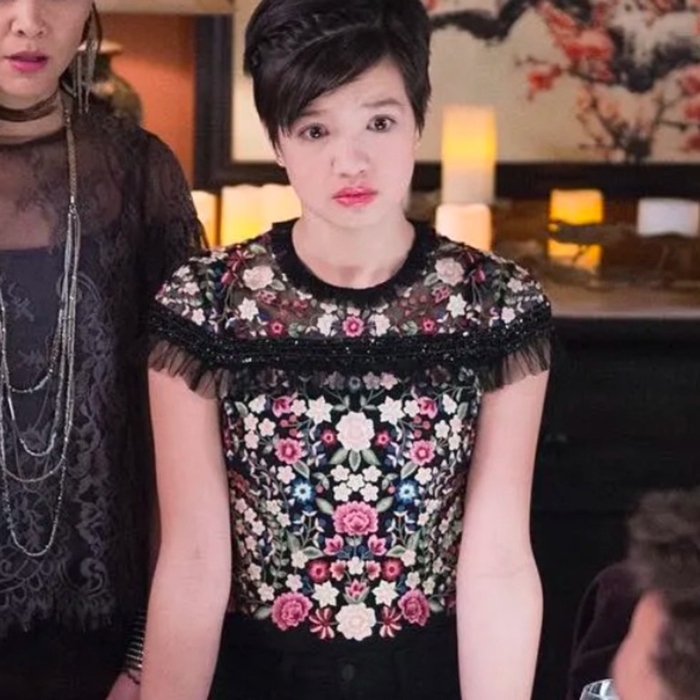 SEEN ON DISNEY'S ANDI MACK! ASOS Embroidered Floral sheer mesh top. Womens  XXS